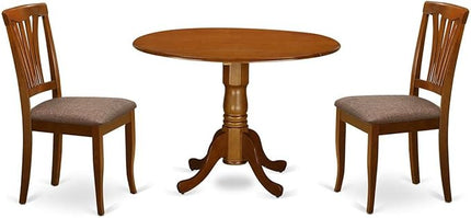 East West Furniture DLAV3-SBR-C 3 Piece Dining Room Table Set Contains a Round Dining Table with Dropleaf and 2 Linen Fabric Upholstered Chairs, 42x42 Inch, Saddle Brown - LeafyLoom