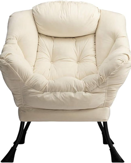 HollyHOME Modern Fabric Large Lazy Chair, Accent Oversized Comfy Reading Chair, Thick Padded Cozy Lounge Chair with Armrest, Steel Frame Leisure Sofa Chair for Living Room, Bedroom, Dorm, Beige - LeafyLoom