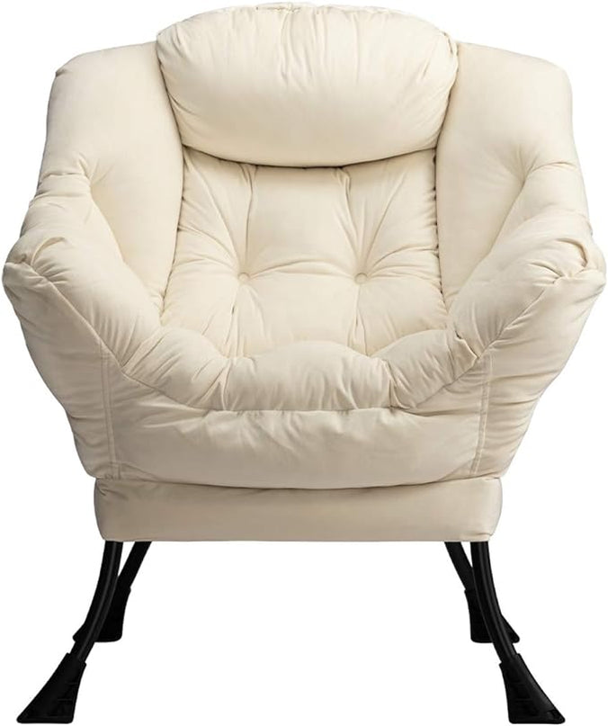 HollyHOME Modern Fabric Large Lazy Chair, Accent Oversized Comfy Reading Chair, Thick Padded Cozy Lounge Chair with Armrest, Steel Frame Leisure Sofa Chair for Living Room, Bedroom, Dorm, Beige - LeafyLoom