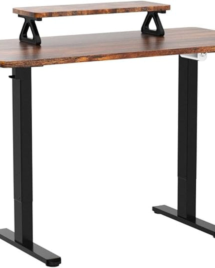 Memory Electric Height Adjustable Desk Sit Stand Up Computer Workstation for Home Office, 48inch, Rustic Brown - LeafyLoom