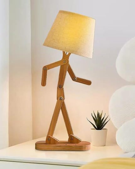 ELINKUME Table Lamps for Kids Bedside Bedroom Reading with Linen Lampshade,Wood Swing Arm LED Desk Lamp for Home Decoration,Study and Working Lighting,Creative Gifts for Boys and Girls - LeafyLoom