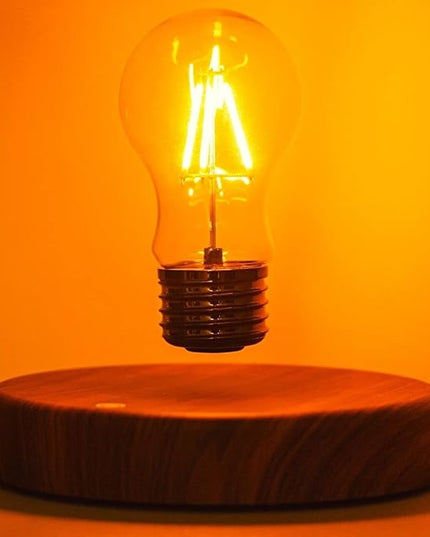Levitating Bulb Lamp Magnetic Floating Lamp Light Desk Lamp Night Light Table LED for Unique Gifts, Room Decor, Night Light, Home Office Decor Desk Tech Toys (Round-Dark Brown Base) - LeafyLoom