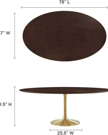 Modway Lippa Dining Table, 78", Gold Cherry Walnut - LeafyLoom