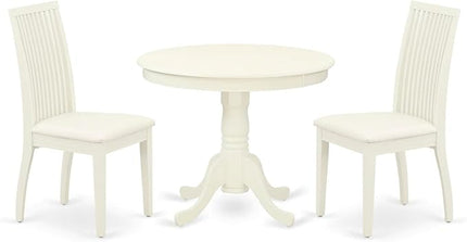 East West Furniture ANIP3-LWH-C 3 Piece Kitchen Set for Small Spaces Contains a Round Table with Pedestal and 2 Linen Fabric Dining Room Chairs, 36x36 Inch - LeafyLoom