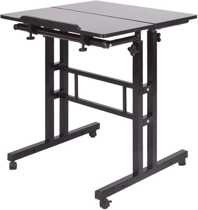 soges Mobile Standing Desk Adjustable Height, Roling Sit-Stand Desk, Small Standing Computer Desk Workstation on Wheels, Sit Stand Up Desk for Home Office, Black - LeafyLoom