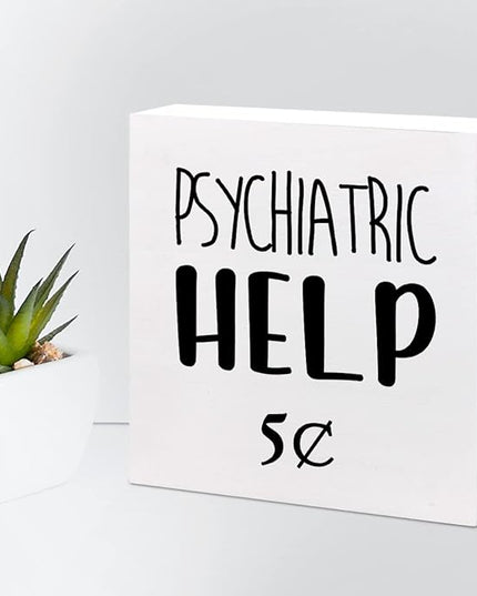 Help 5 Cents Wood Box Sign Decor Desk Sign,Funny Mental Health Quotes Wooden Box Block Sign for Home Office Shelf Table Decor Decorations - LeafyLoom
