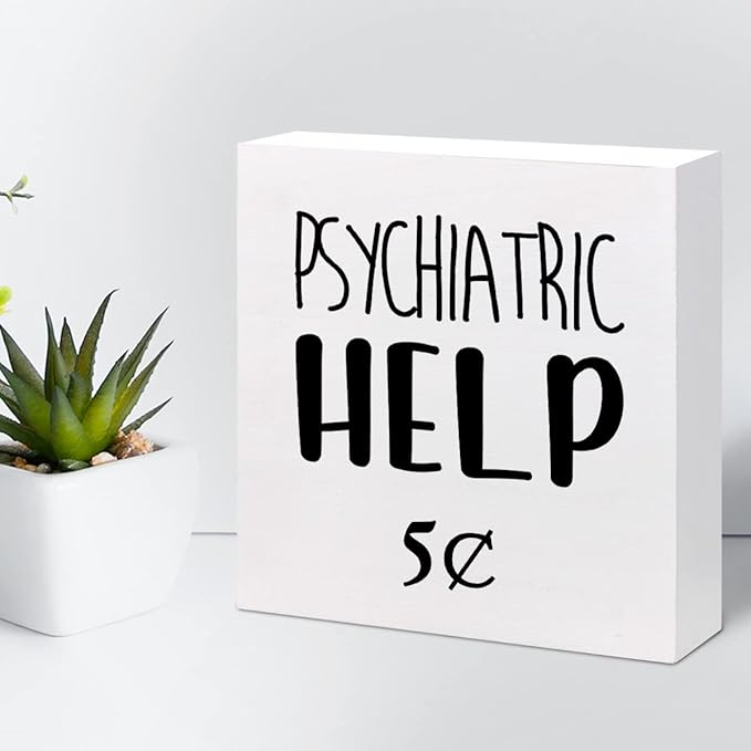 Help 5 Cents Wood Box Sign Decor Desk Sign,Funny Mental Health Quotes Wooden Box Block Sign for Home Office Shelf Table Decor Decorations - LeafyLoom