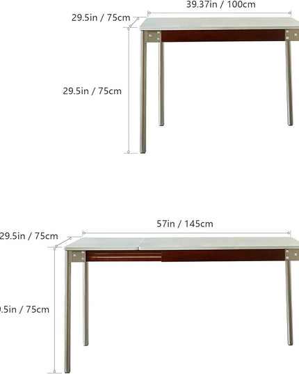 Modern Expandable Dining Table，Rectangular Kitchen Wooden Table with Stainless Steel Legs for Dinner Small Spaces， Space-Saving Foldable Table - LeafyLoom