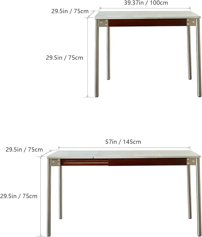 Modern Expandable Dining Table，Rectangular Kitchen Wooden Table with Stainless Steel Legs for Dinner Small Spaces， Space-Saving Foldable Table - LeafyLoom