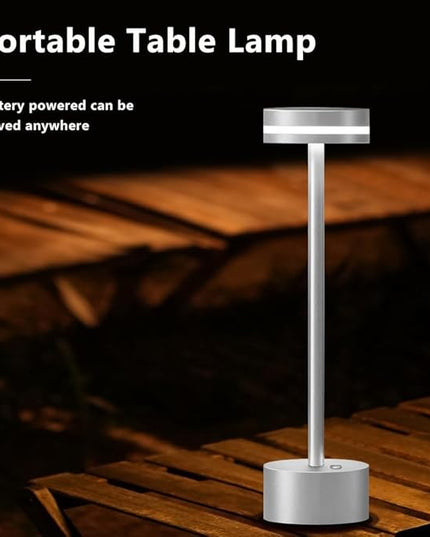 Cordless Metal Desk Lamp,Portable LED Table Lamp with Touch Sensor,3 Color Rechargeable Lamp,3-Levels Brightness Lamp,Night Light for Kids Nursery,Bedside Lamp,Dining Room Lamp (Silver) - LeafyLoom
