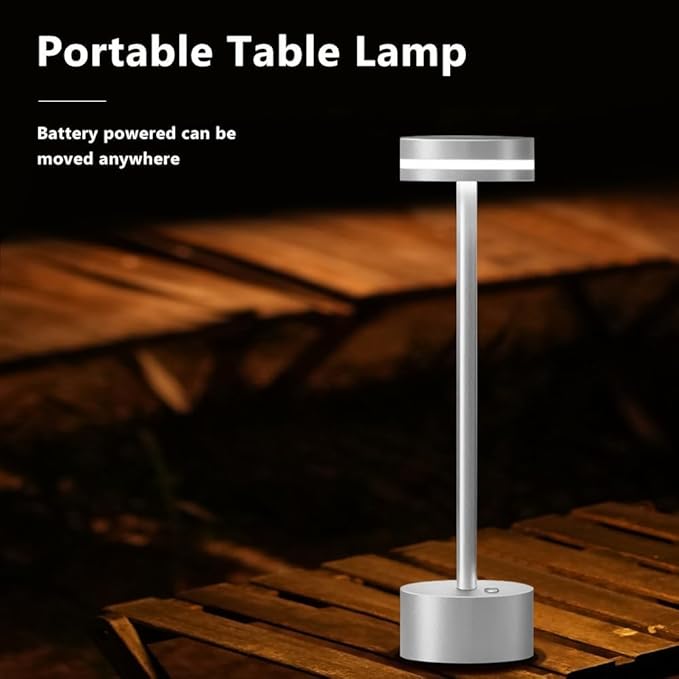 Cordless Metal Desk Lamp,Portable LED Table Lamp with Touch Sensor,3 Color Rechargeable Lamp,3-Levels Brightness Lamp,Night Light for Kids Nursery,Bedside Lamp,Dining Room Lamp (Silver) - LeafyLoom