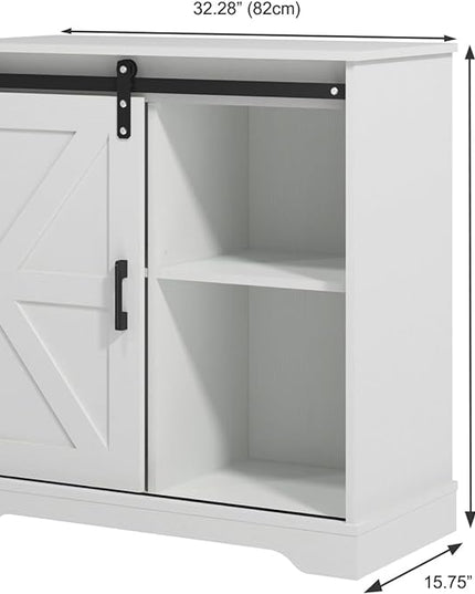 Panana Sliding Barn Door Buffet Sideboard Storage Cabinet Coffee Bar Kitchen Farmhouse Style (White Cabinet) - LeafyLoom