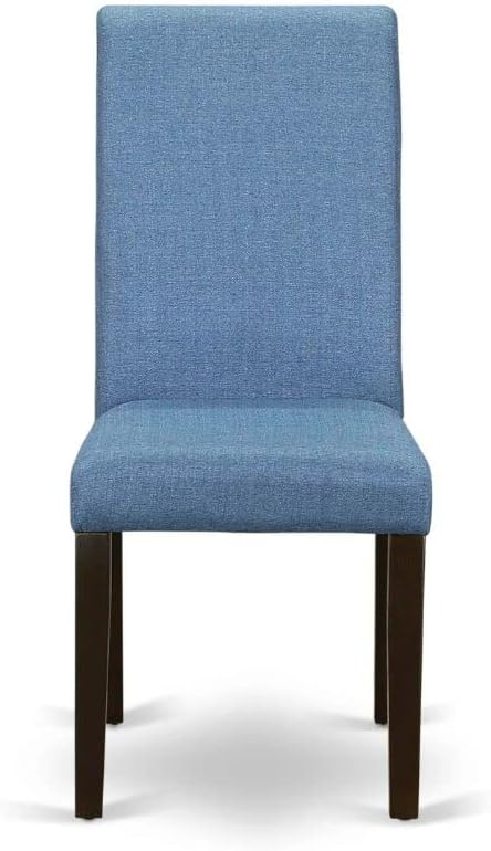 East West Furniture ANBA3-CAP-21 3 Piece Dining Set Contains a Round Kitchen Table with Pedestal and 2 Blue Color Linen Fabric Upholstered Parson Chairs, 36x36 Inch - LeafyLoom