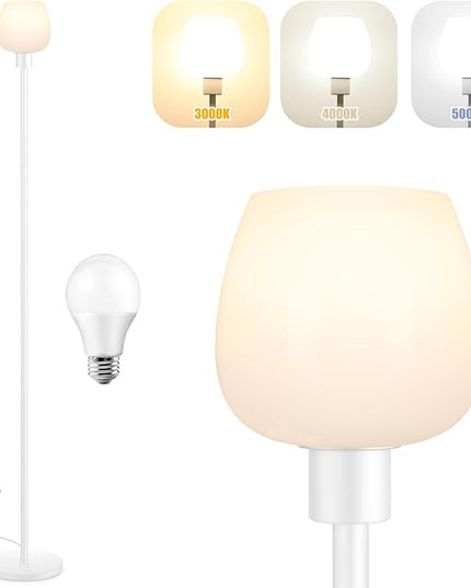 Floor Lamp for Living Room with 3 Color Temperatures, Standing Lamp with White Opal Glass Lampshade, Modern Tall Lamp with Foot Switch, Pole Lamp for Office Bedroom Dining Room, 9W LED Bulb Included - LeafyLoom