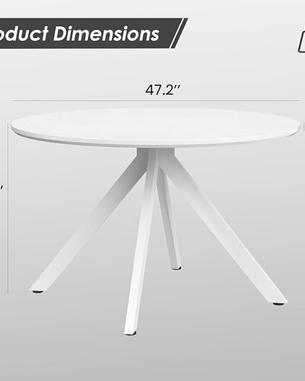 Farini White Dining Table for 4-6 Person,47" Round Wooden Dining Tabletop and Metal Frame for Home Kitchen Dining Desk (47 inch,120cm) - LeafyLoom