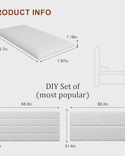 Peel and Stick Headboard White Upholstered Wall Panels, 4 Panels Sized 7.8" x 15.7", 3D Anti-Collision Soundproof Self-Adhesive Wall Panel for Bedroom，Living Room - LeafyLoom