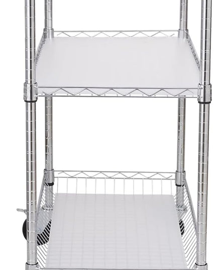 VEVOR Kitchen Utility Cart, 3 Tiers, Wire Rolling Cart with 661 LBS Capacity, Steel Service Cart on Wheels, Metal Storage Trolley with 80 mm Deep Basket Curved Handle PP Liner 6 Hooks, NSF Listed - LeafyLoom