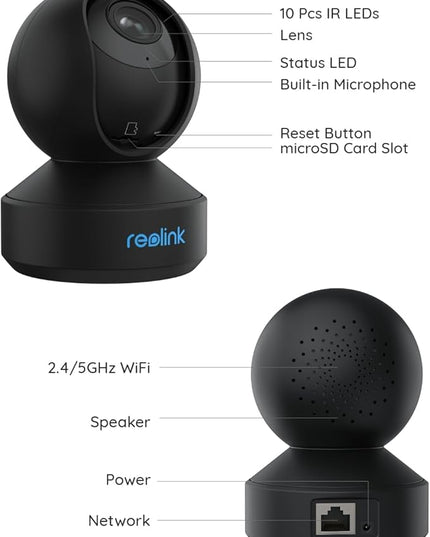REOLINK 5GHz WiFi Indoor Camera, 5MP Plug-in Security Camera with 3X Optical Zoom, 360 Degree Baby/Dog Monitor with Auto Tracking, Person/Pet Detection, 2.4/5 GHz WiFi, Local Storage, E1 Zoom REOLINK