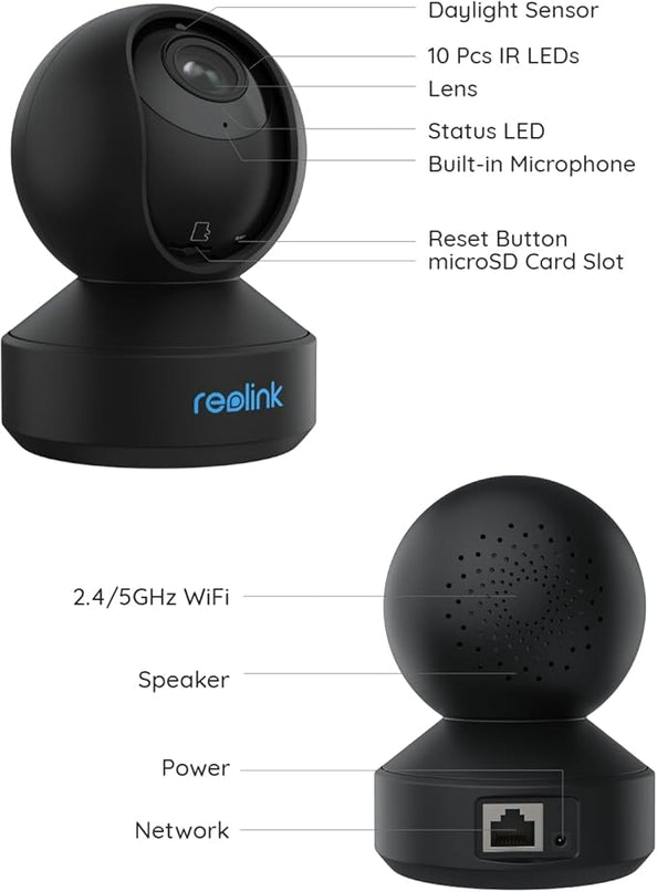 REOLINK 5GHz WiFi Indoor Camera, 5MP Plug-in Security Camera with 3X Optical Zoom, 360 Degree Baby/Dog Monitor with Auto Tracking, Person/Pet Detection, 2.4/5 GHz WiFi, Local Storage, E1 Zoom REOLINK