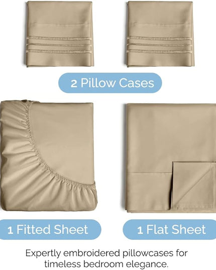 Cal King Size 4 Piece Sheet Set - Comfy Breathable & Cooling Sheets - Hotel Luxury Bed Sheets for Women & Men - Deep Pockets, Easy-Fit, Extra Soft & Wrinkle Free Sheets - Cream Oeko-Tex Bed Sheet Set - LeafyLoom
