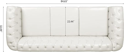 3-Seaters Living Room Clasic Chesterfield Sofa Couch Button Tufted PU Leather Upholstered Sofa&Couch with Luxury Roller Armrest Soild Wood Legs Movable Cushions & Nailhead Decor - LeafyLoom