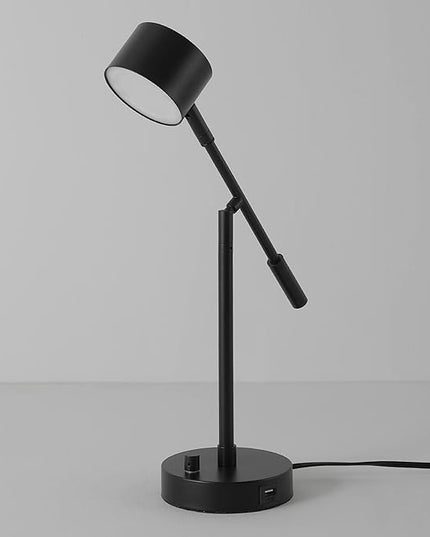 Globe Electric 52271 Aristocrat 16" Integrated LED Swing Arm Desk Lamp, Matte Black, Dimmable On/Off Rotary Switch at Base, 2.1A USB Port - LeafyLoom