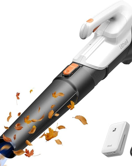 Litheli 20V Leaf Blower Cordless 2.0 Ah Battery Powered, 355CFM/85MPH & 2 Speed Levels, Handheld Electric Blowers for Lawn Care, Patio, Snow, Dust, Blowing Leaves - LeafyLoom
