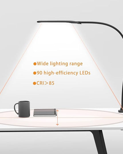 YOUKOYI Desk Lamp with Clamp, Swing Arm Lamp, Flexible Gooseneck Architect Table Lamp - Stepless Dimming, 3 Color Modes, Touch Control, 9W, 1050LUX Eye-Care for Study/Reading/Office/Work (Black) - LeafyLoom