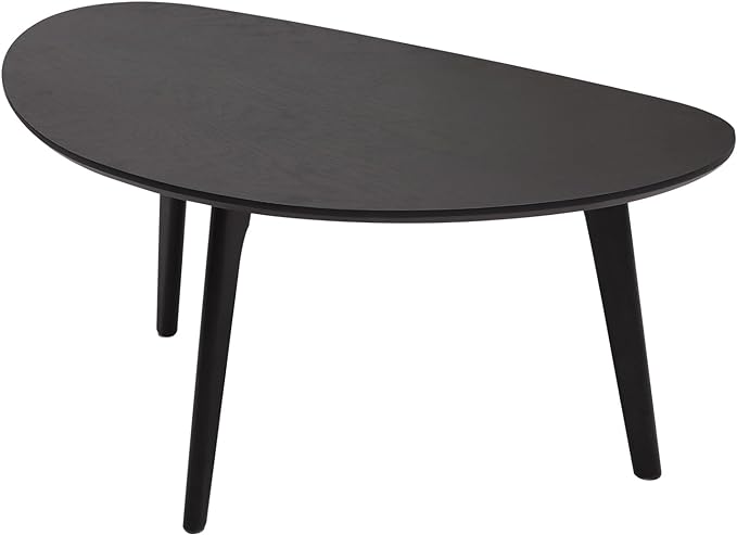 FIRMINANA Small Oval Coffee Table for Small Space,Mango Shape Tabletop，Simple Modern Table with OAK Legs, Black Walnut 18.9" D x 33.47" W x 15.75" H - LeafyLoom