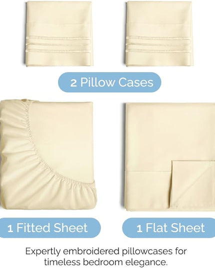 King Size 4 Piece Sheet Set - Comfy Breathable & Cooling Sheets - Hotel Luxury Bed Sheets for Women & Men - Deep Pockets, Easy-Fit, Extra Soft & Wrinkle Free Sheets - Off White Oeko-Tex Bed Sheet Set - LeafyLoom