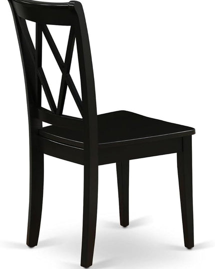 East West Furniture CLC-BLK-W Clarksville Dining Chairs - Double Cross Back Wooden Seat Chairs, Set of 2, Black - LeafyLoom