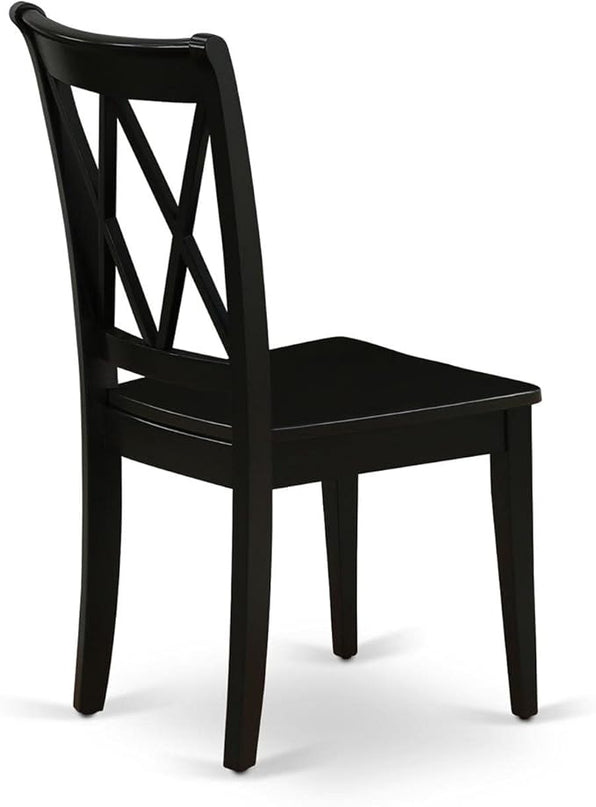East West Furniture CLC-BLK-W Clarksville Dining Chairs - Double Cross Back Wooden Seat Chairs, Set of 2, Black - LeafyLoom