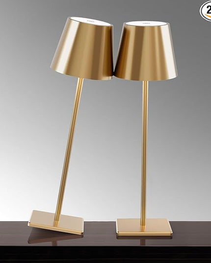 2 Pack Cordless Table lamp, 5200mAh Battery Operated Lamp,3 Color Stepless Dimming Desk Lamp,IP54 Waterproof Outdoor Table Lamps for Restaurant/Bedroom/Bars/Camping/Cafe Night Light (Gold-2) - LeafyLoom