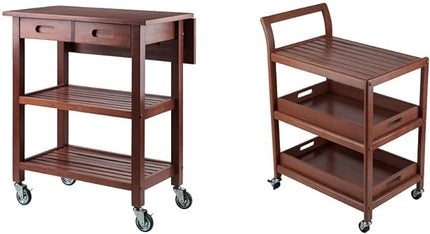 Winsome Wood Jonathan Kitchen Walnut Cart Albert Entertainment Kitchen Cart, Walnut - LeafyLoom