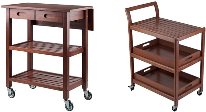 Winsome Wood Jonathan Kitchen Walnut Cart Albert Entertainment Kitchen Cart, Walnut - LeafyLoom
