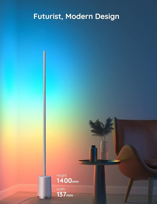 Govee Floor Lamp, RGBIC Lyra Color Changing Corner Lamp, Modern LED Lights with Wi-Fi App Control, 64+ Scene, DIY Modes, Music Sync, Standing Lamp, Suitable for Bedroom - LeafyLoom