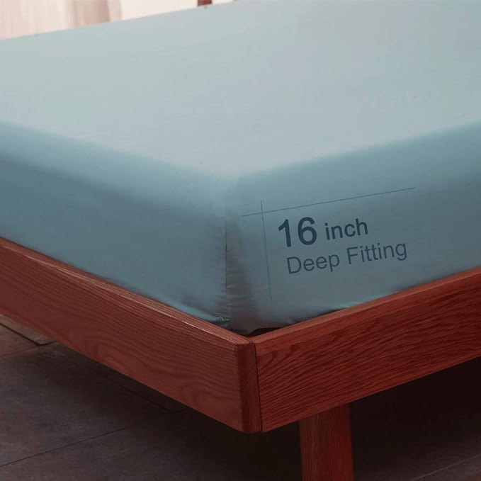 SONORO KATE Bed Sheet Set Super Soft Microfiber 1800 Thread Count Luxury Egyptian Sheets 16-Inch Deep Pocket，Wrinkle -4 Piece (Spa Blue, California King) - LeafyLoom