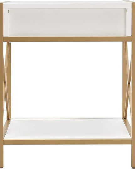 Leick Home 9206-WTGL Claudette One Drawer Mixed Metal and Wood Side Table with Shelf, White/gold - LeafyLoom