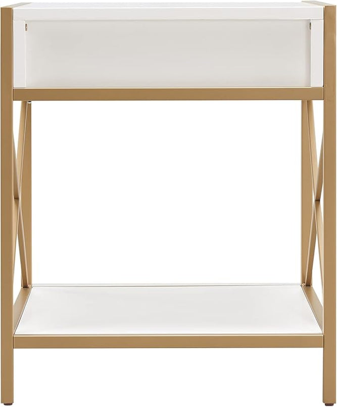 Leick Home 9206-WTGL Claudette One Drawer Mixed Metal and Wood Side Table with Shelf, White/gold - LeafyLoom