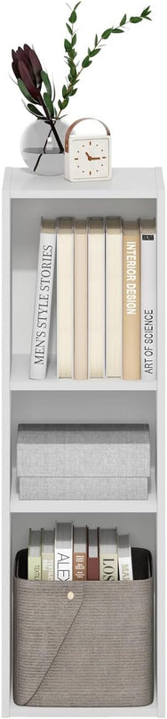 Furinno Fulda 3-Tier Space Saving Storage Shelf Bookcase, 10-Inch Width, White - LeafyLoom