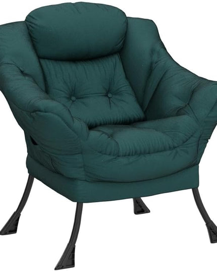 HollyHOME Modern Fabric Large Lazy Chair, Accent Oversized Comfy Reading Chair, Thick Padded Cozy Lounge Chair with Armrest, Leisure Sofa Chair for Living Room, Bedroom, Dorm, Dark Atrovirens - LeafyLoom