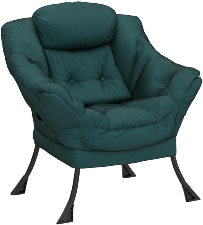 HollyHOME Modern Fabric Large Lazy Chair, Accent Oversized Comfy Reading Chair, Thick Padded Cozy Lounge Chair with Armrest, Leisure Sofa Chair for Living Room, Bedroom, Dorm, Dark Atrovirens - LeafyLoom
