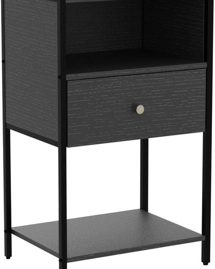 LDTTCUK Nightstand Set of 2 with Charging Station, Modern End Table with Drawer, Bedside Table with Open Storage for Bedroom,Black - LeafyLoom