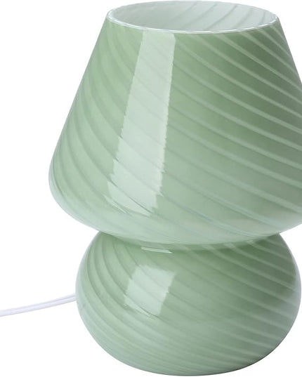 BSOD Mushroom Lamp, Glass Bedside Night Green Table Lamps Murano Vintage Small Nightstand Desklamp Swirl Light for Home Decor, Living, Bedroom, Gift (Stripe Green) - LeafyLoom
