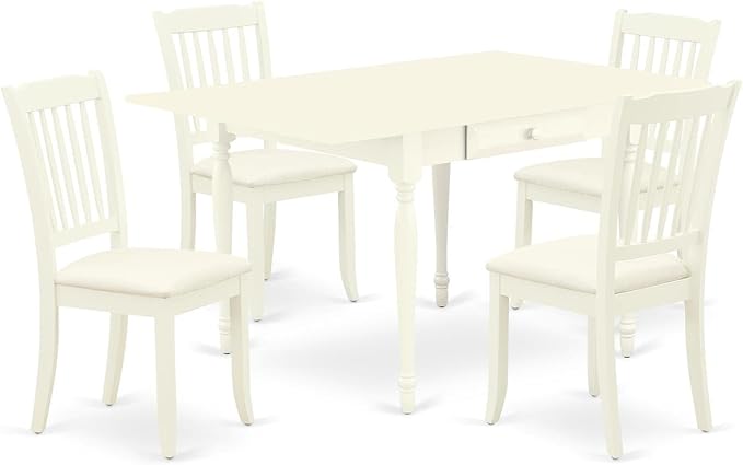 East West Furniture MZDA5-LWH-C Monza 5 Piece Room Set Includes a Rectangle Kitchen Table with Dropleaf and 4 Linen Fabric Upholstered Dining Chairs, 36x54 Inch - LeafyLoom