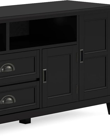 SIMPLIHOME Burlington SOLID WOOD 72 Inch Wide Transitional TV Media Stand in Black for TVs up to 80 Inches, For the Living Room and Entertainment Center - LeafyLoom
