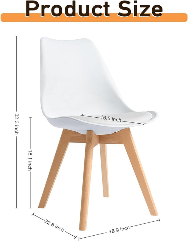 CangLong, White Modern Set, Shell Chair with Wood Legs for Kitchen, Dining, Living Room-Set of 4, Pack of 4 - LeafyLoom