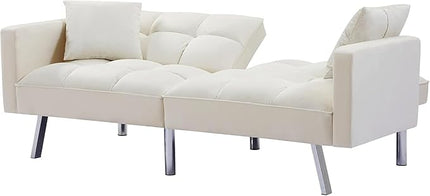 Sofa Modern Convertible Folding Lounge Couch Loveseat Daybed Living Room Furniture Sets with 2 Pillows,3 Adjustable Angles Backrest with 6 Metal Legs for Bedroom,Office-White Sofá - LeafyLoom