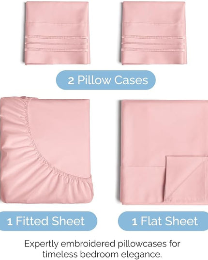 Queen Size 4 Piece Sheet Set - Comfy Breathable & Cooling Sheets - Hotel Luxury Bed Sheets for Women & Men - Deep Pockets, Easy-Fit, Soft & Wrinkle Free Sheets - Baby Pink Oeko-Tex Bed Sheet Set - LeafyLoom