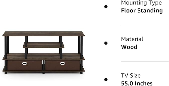 Furinno JAYA Large Stand for up to 50-Inch TV, Columbia Walnut/Black/Dark Brown - LeafyLoom